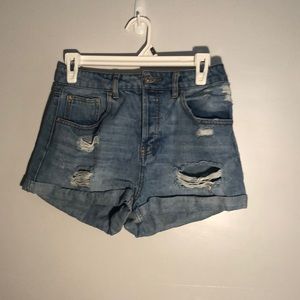 High waisted distressed denim shorts